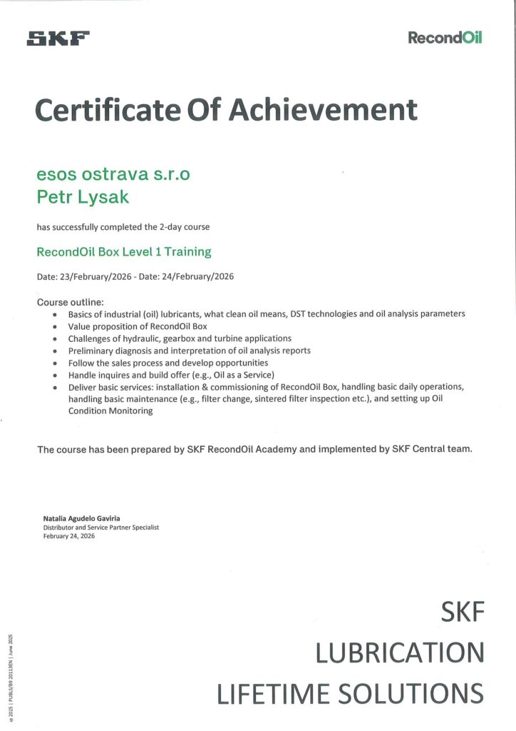 SKF Certifikát RecondOil Box