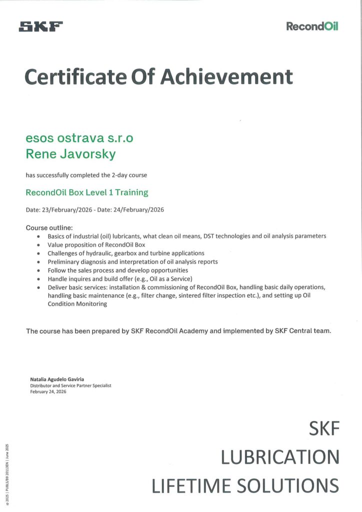 SKF Certifikát RecondOil Box